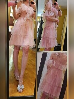 Simplee Apparel Blush Pink One-Shoulder Ruffle Tulle Dress